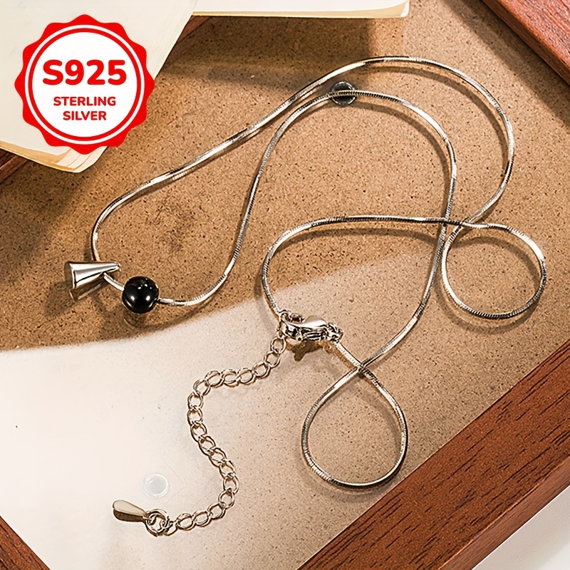 925 Silver Agate & Snake Bone Pendant Necklace Vintage Inspired